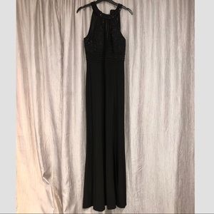 Black High Neck Mesh Illusion Gown